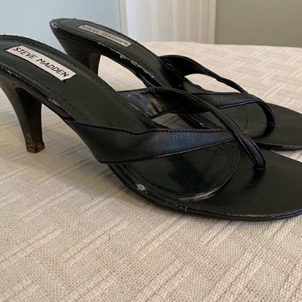 Steve Madden Black Leather Heels - Picture 2 of 9